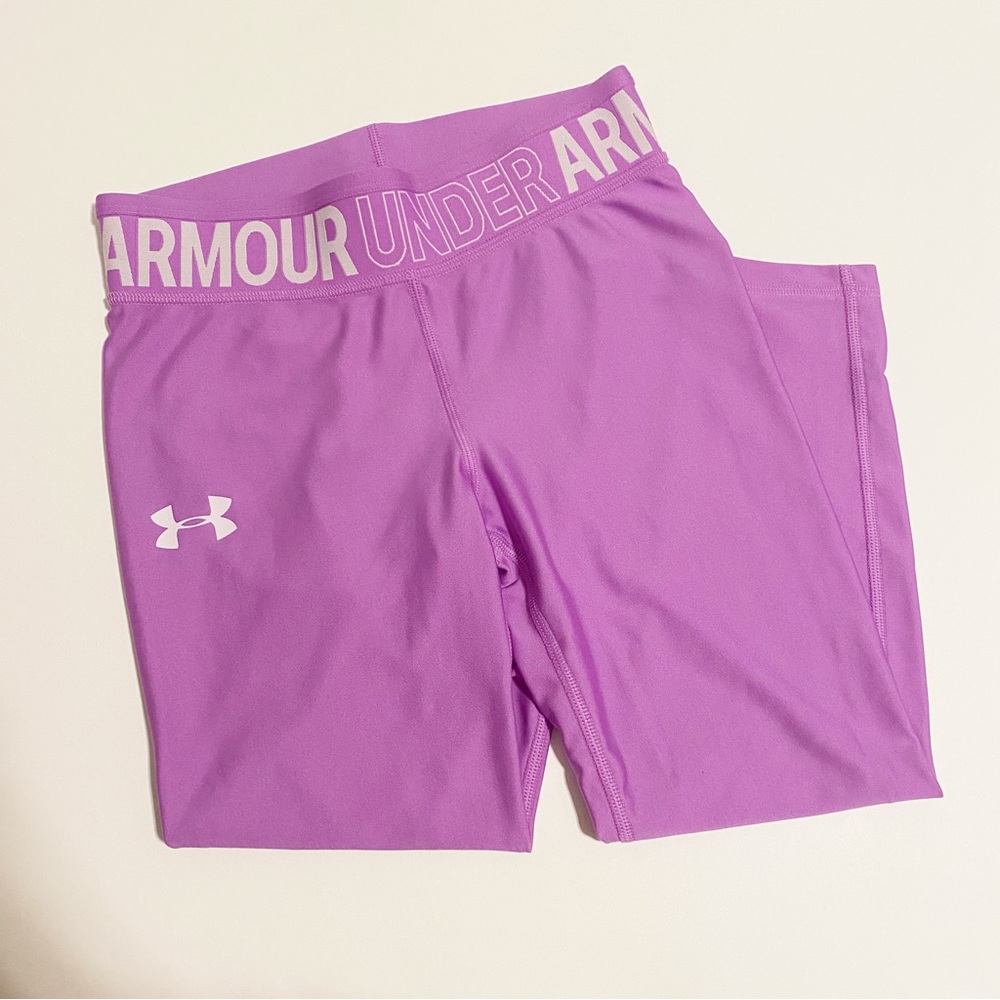 Girls Under Armour L HeatGear Ankle Crop Purple Leggings Running Tights